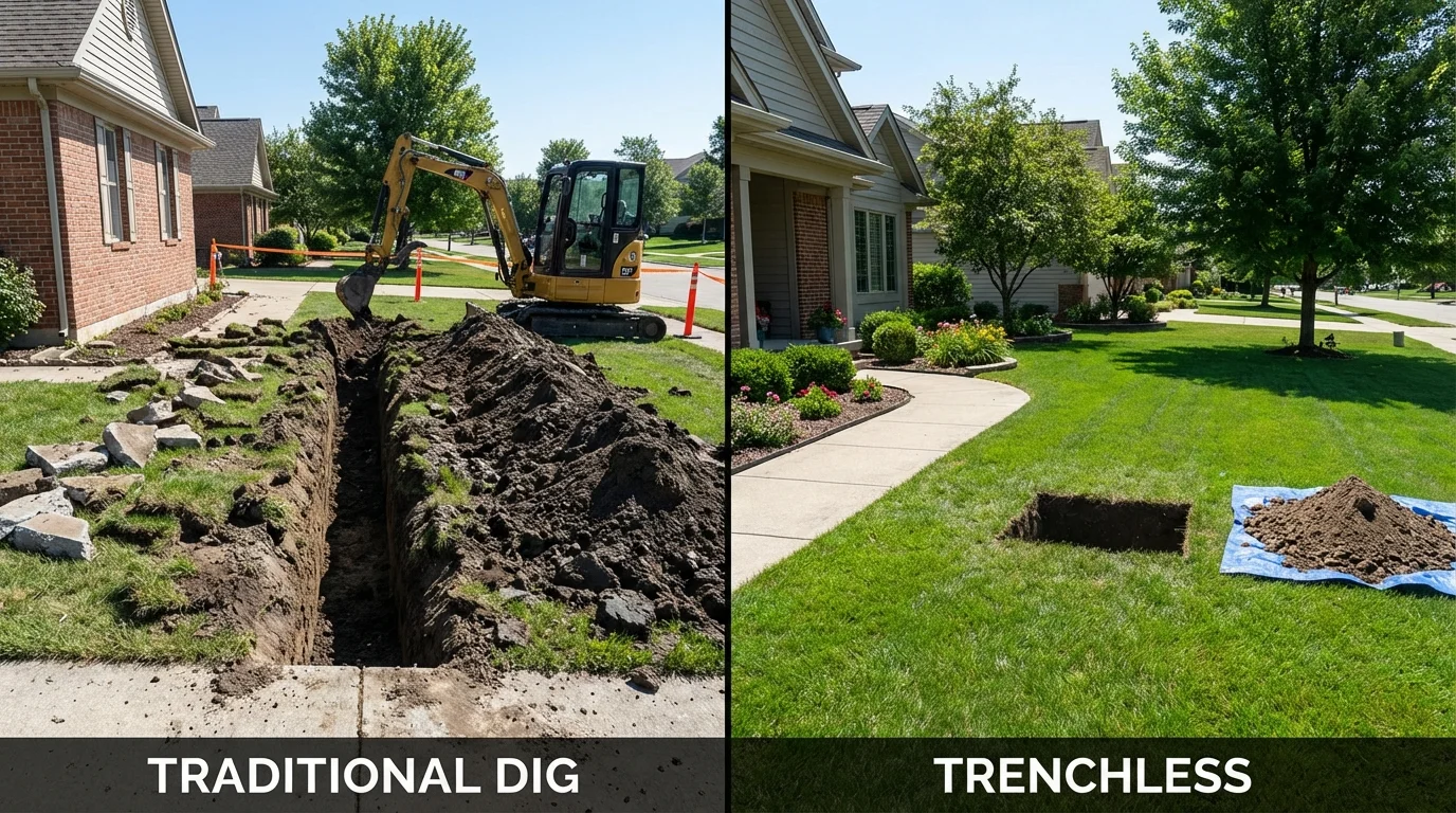 Trenchless sewer repair with minimal yard damage versus traditional excavation in Bedford, TX